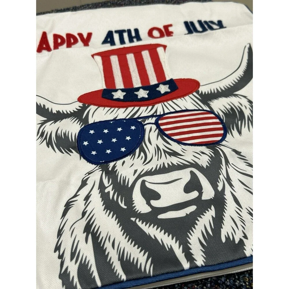 Hobby Lobby Highland Cow 4th of July Pillow Cover w/ New Ashland Pillow